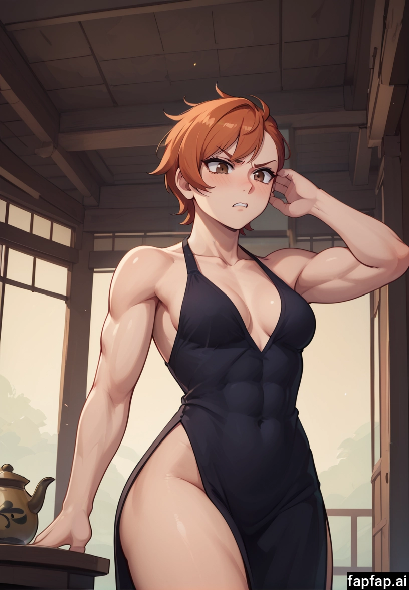 1girl, muscular female, breasts, muscular, dress, short hair · Yamete.gg