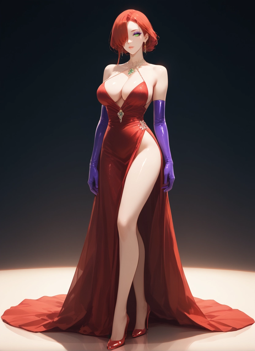 breasts, 1girl, dress, gloves, jewelry, large breasts