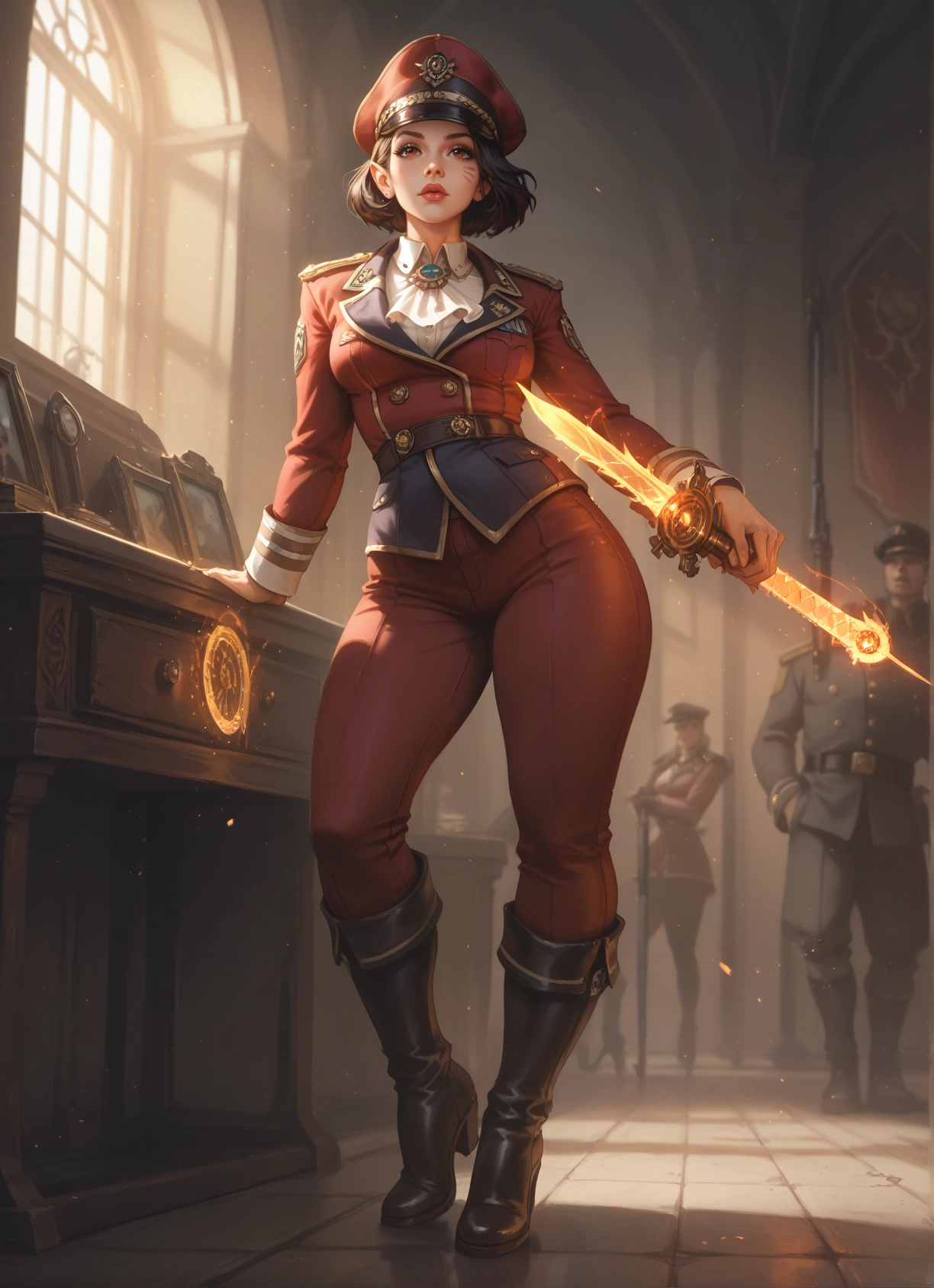 hat, 1girl, boots, weapon, sword, uniform · Yamete.gg