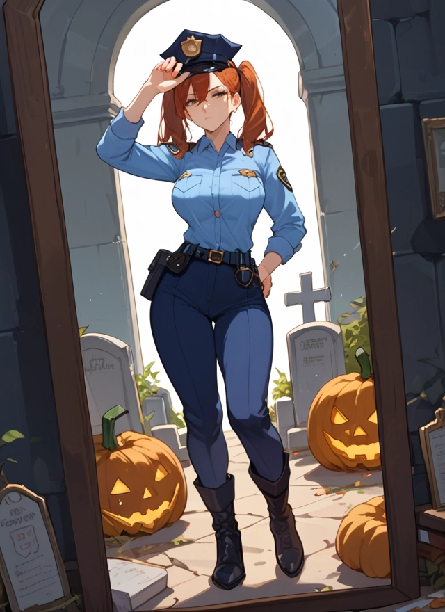 1girl, police, uniform, police uniform, twintails, boots · Yamete.gg