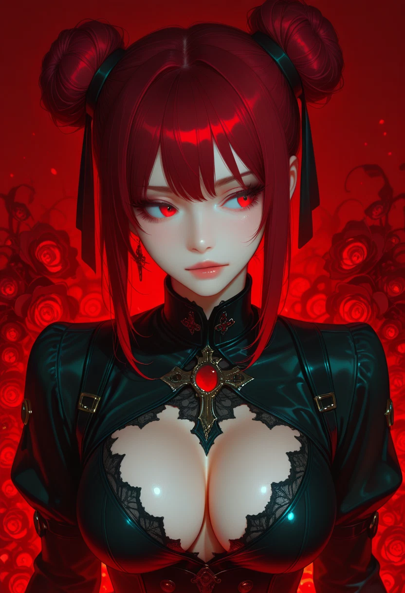 1girl, breasts, solo, hair bun, double bun, red hair · Yamete.gg