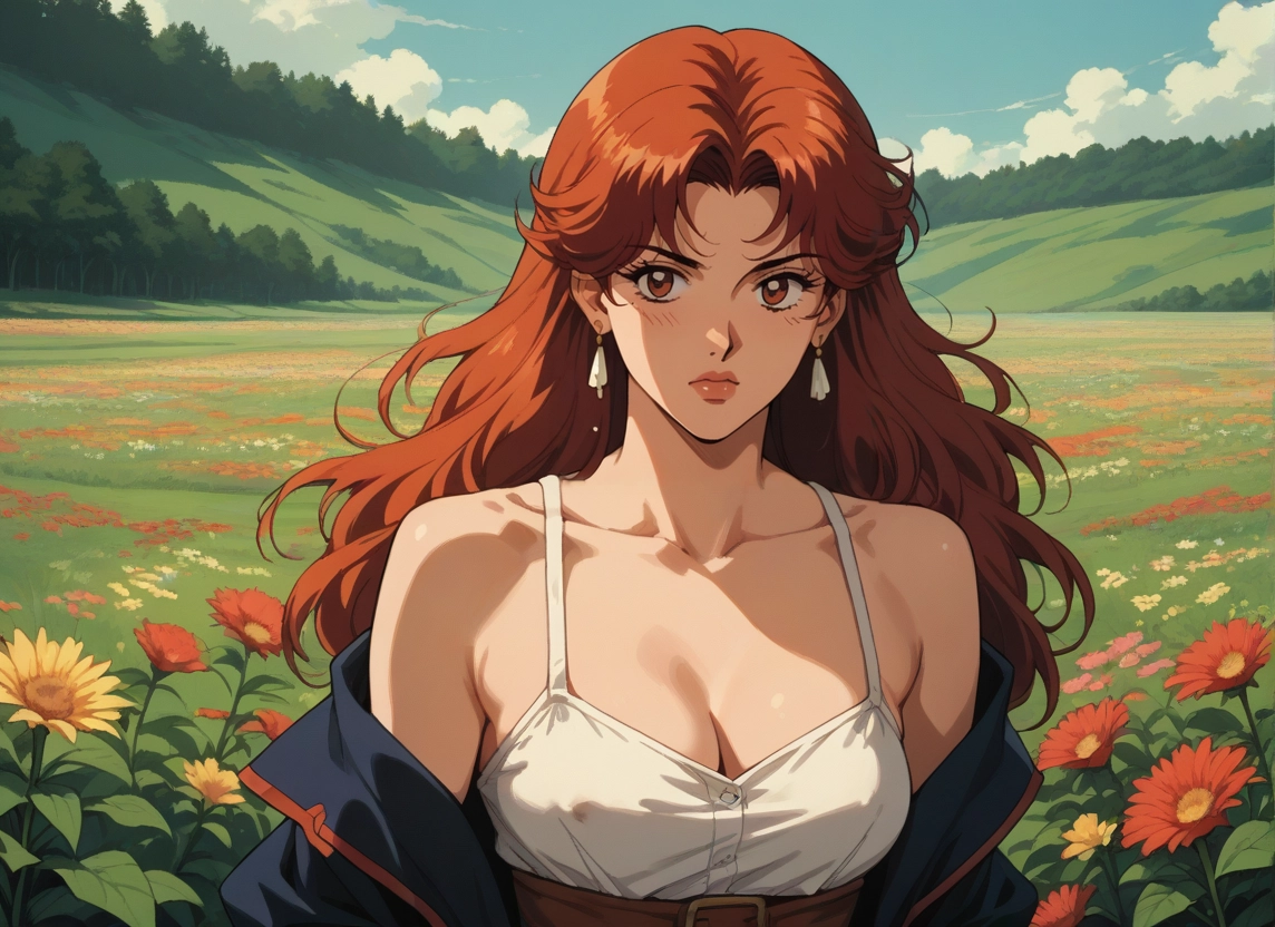 1girl, breasts, solo, flower, outdoors, long hair · Yamete.gg