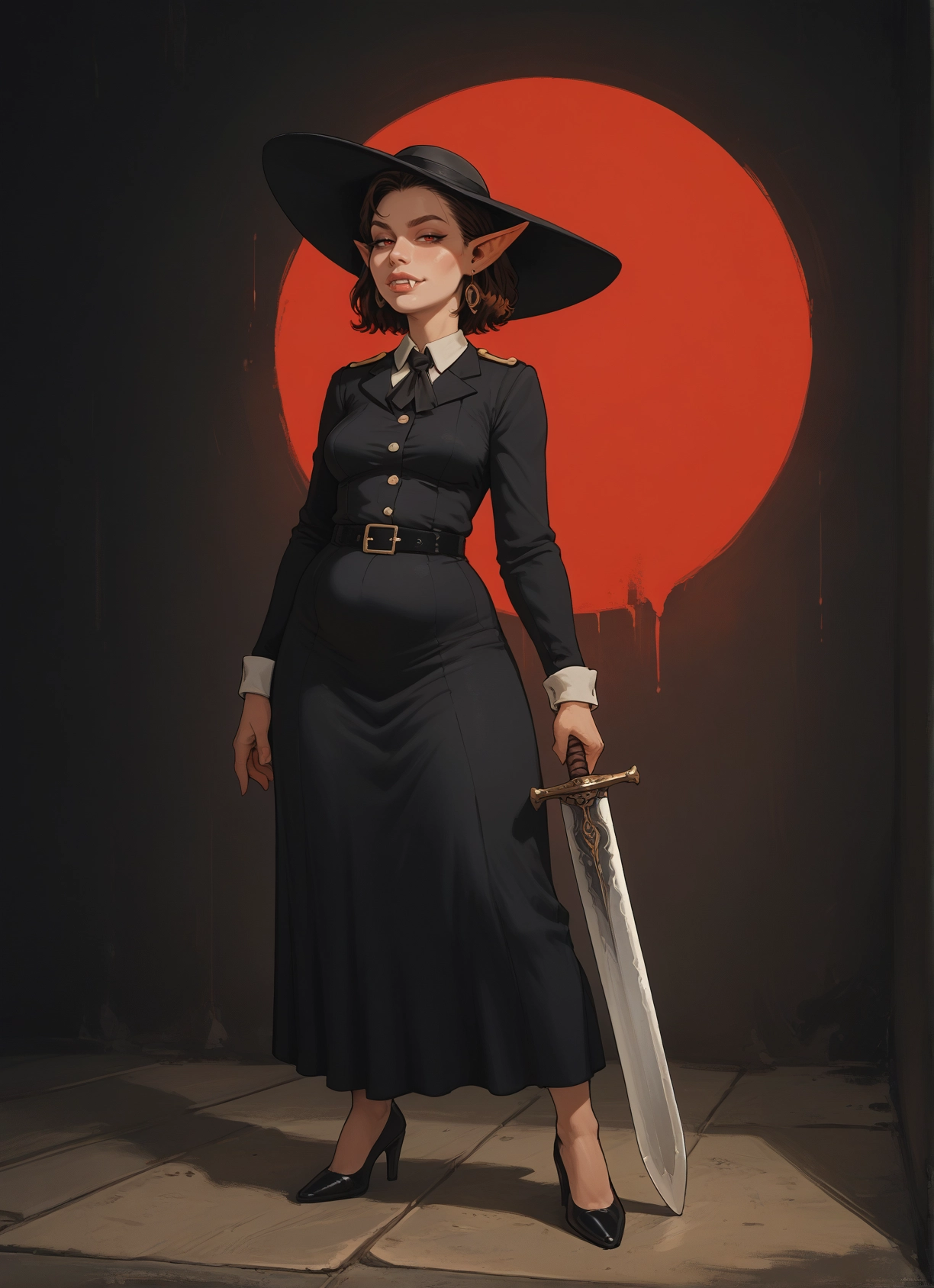 1girl, weapon, pointy ears, sword, solo, hat · Yamete.gg