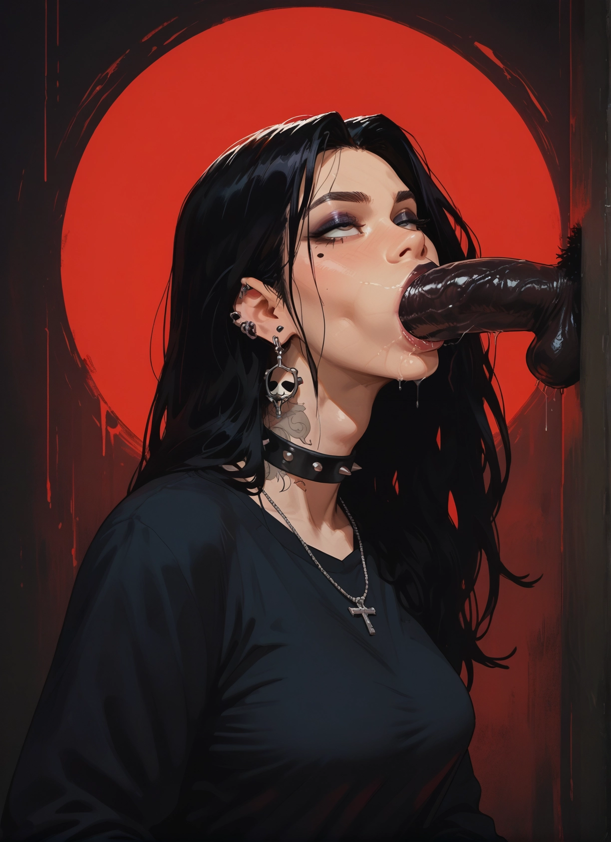 1girl, penis, hetero, black hair, oral, fellatio · Yamete.gg