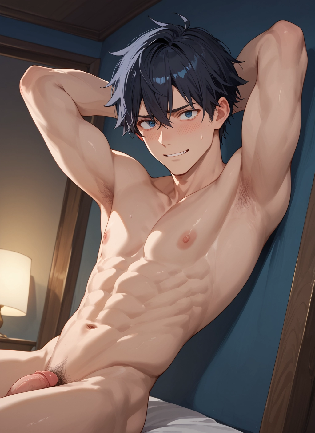 male focus, 1boy, penis, nipples, nude, armpit hair · Yamete.gg