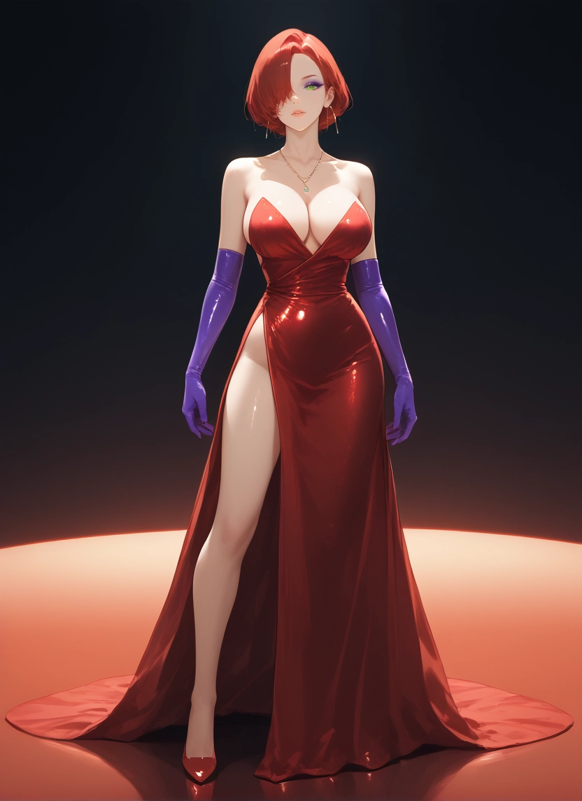 1girl, breasts, gloves, dress, jewelry, large breasts · Yamete.gg