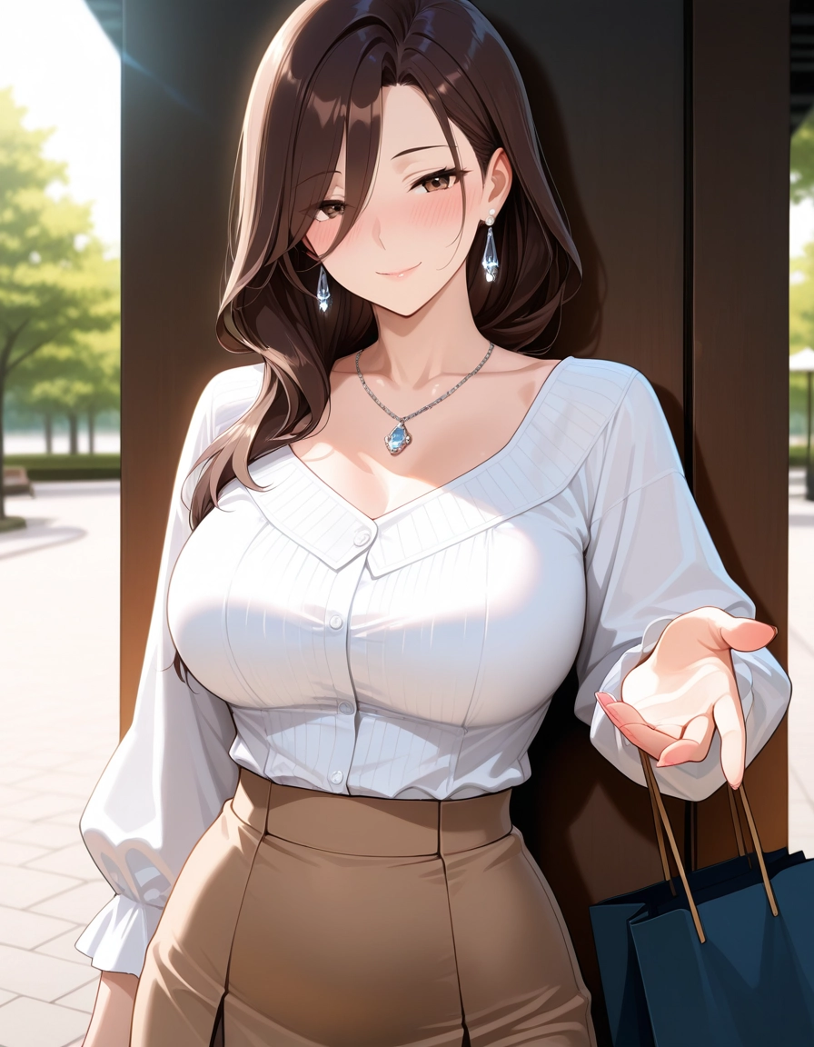 1girl, jewelry, breasts, large breasts, earrings, solo · Yamete.gg