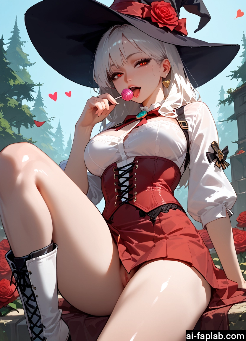 1girl, hat, food, witch hat, pussy, candy