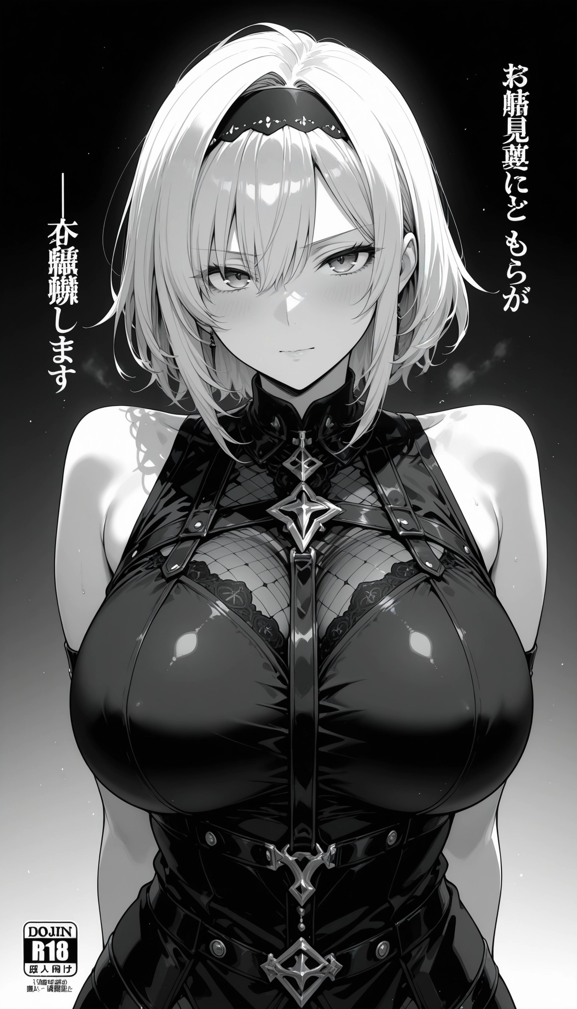 1girl, breasts, monochrome, greyscale, large breasts, solo · Yamete.gg