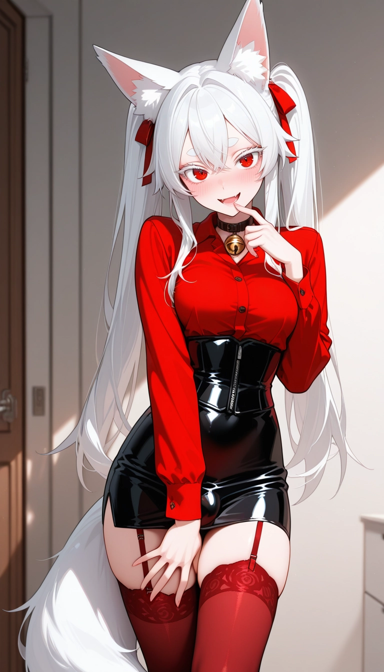 1girl, solo, skirt, thighhighs, animal ears, lace trim