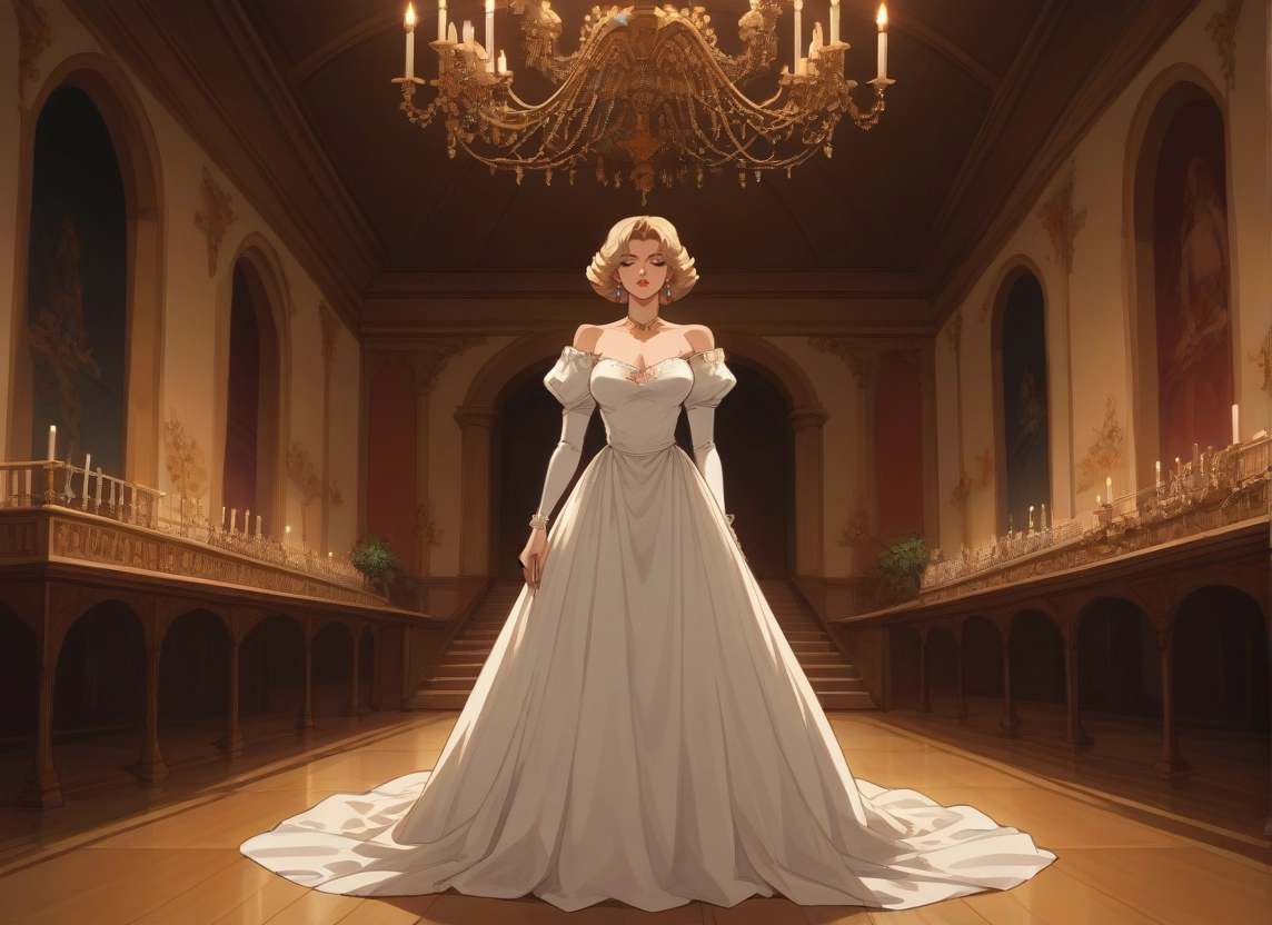 1girl, dress, breasts, blonde hair, jewelry, white dress · Yamete.gg