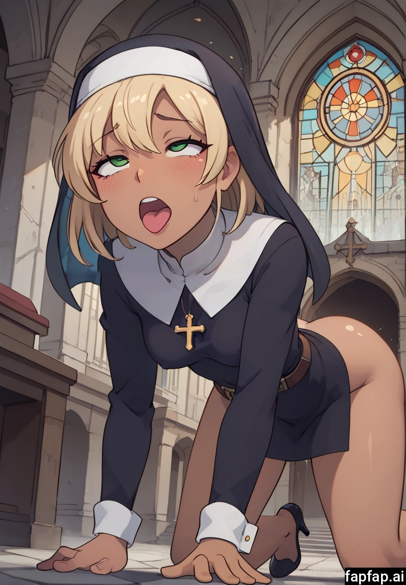 church, 1girl, blonde hair, tongue, nun, breasts · Yamete.gg