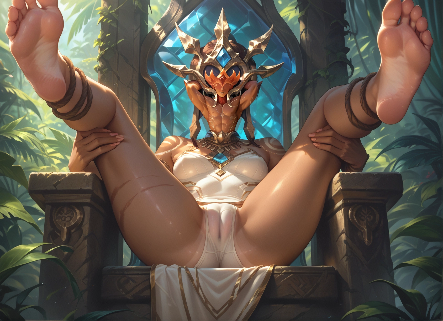 1girl, barefoot, solo, soles, feet, looking at viewer · Yamete.gg