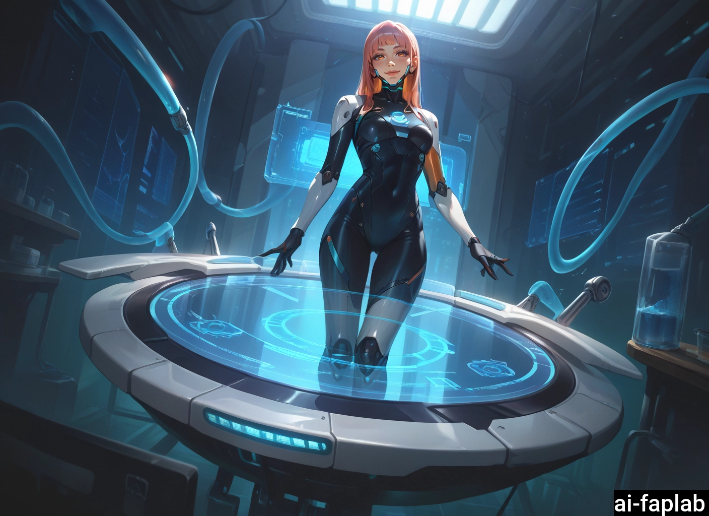 1girl, solo, bodysuit, breasts, skin tight, science fiction
