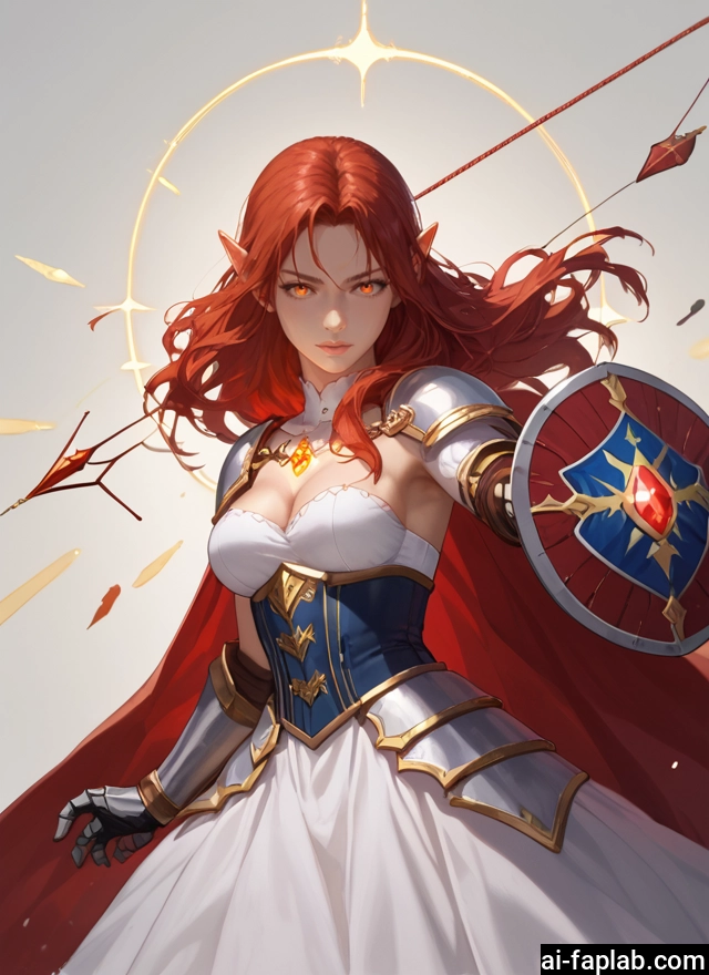 1girl, breasts, pointy ears, shield, solo, long hair · Yamete.gg