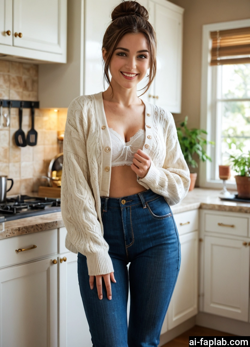 1girl, underwear, pants, bra, solo, denim · Yamete.gg