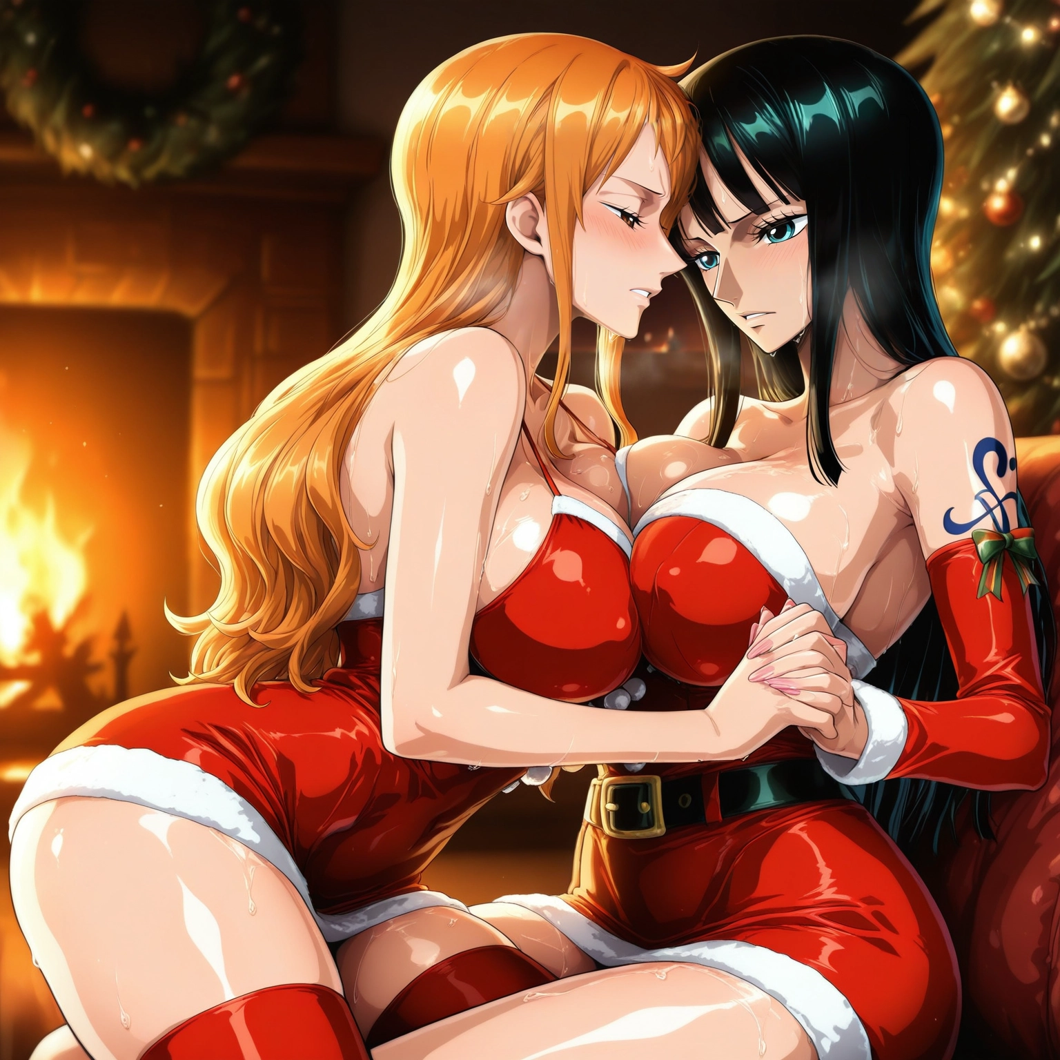 multiple girls, breasts, 2girls, large breasts, breast press, long hair · Yamete.gg