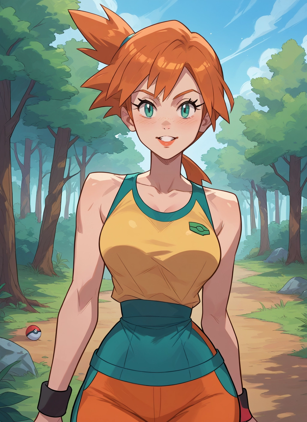 1girl, orange hair, breasts, solo, smile, outdoors · Yamete.gg