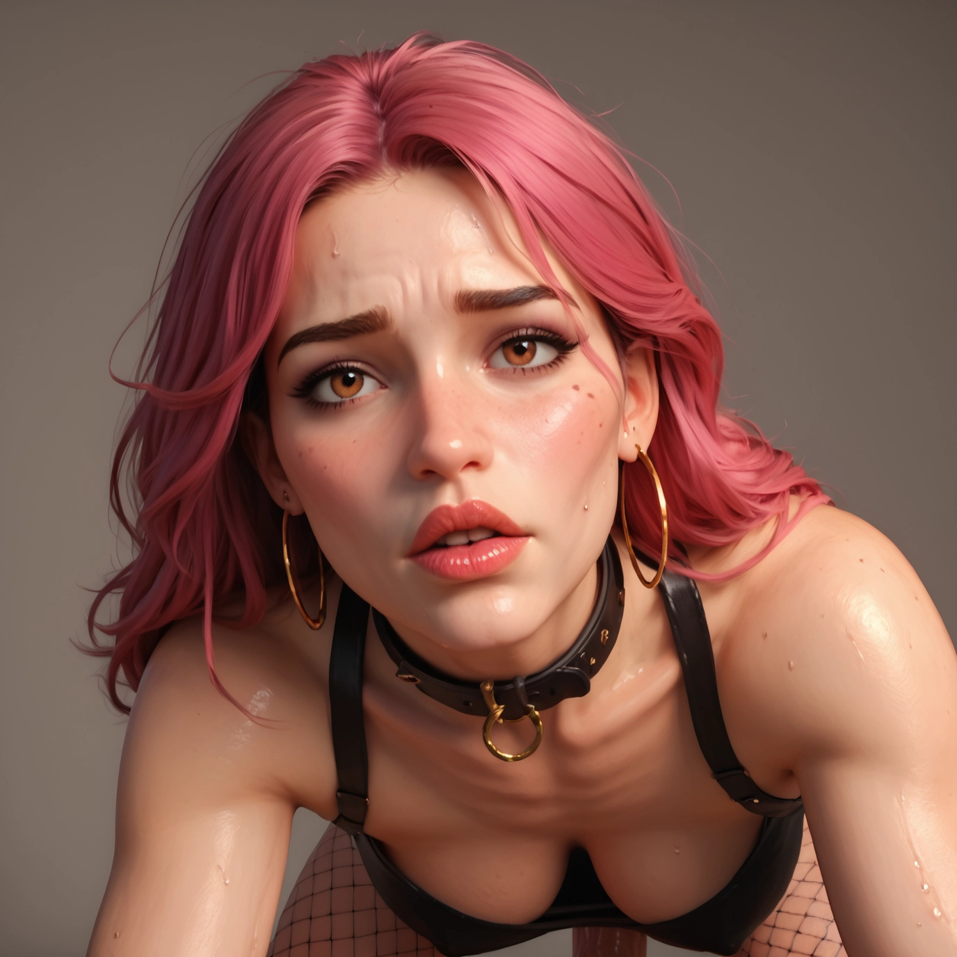 1girl, jewelry, pink hair, earrings, breasts, fishnets · Yamete.gg