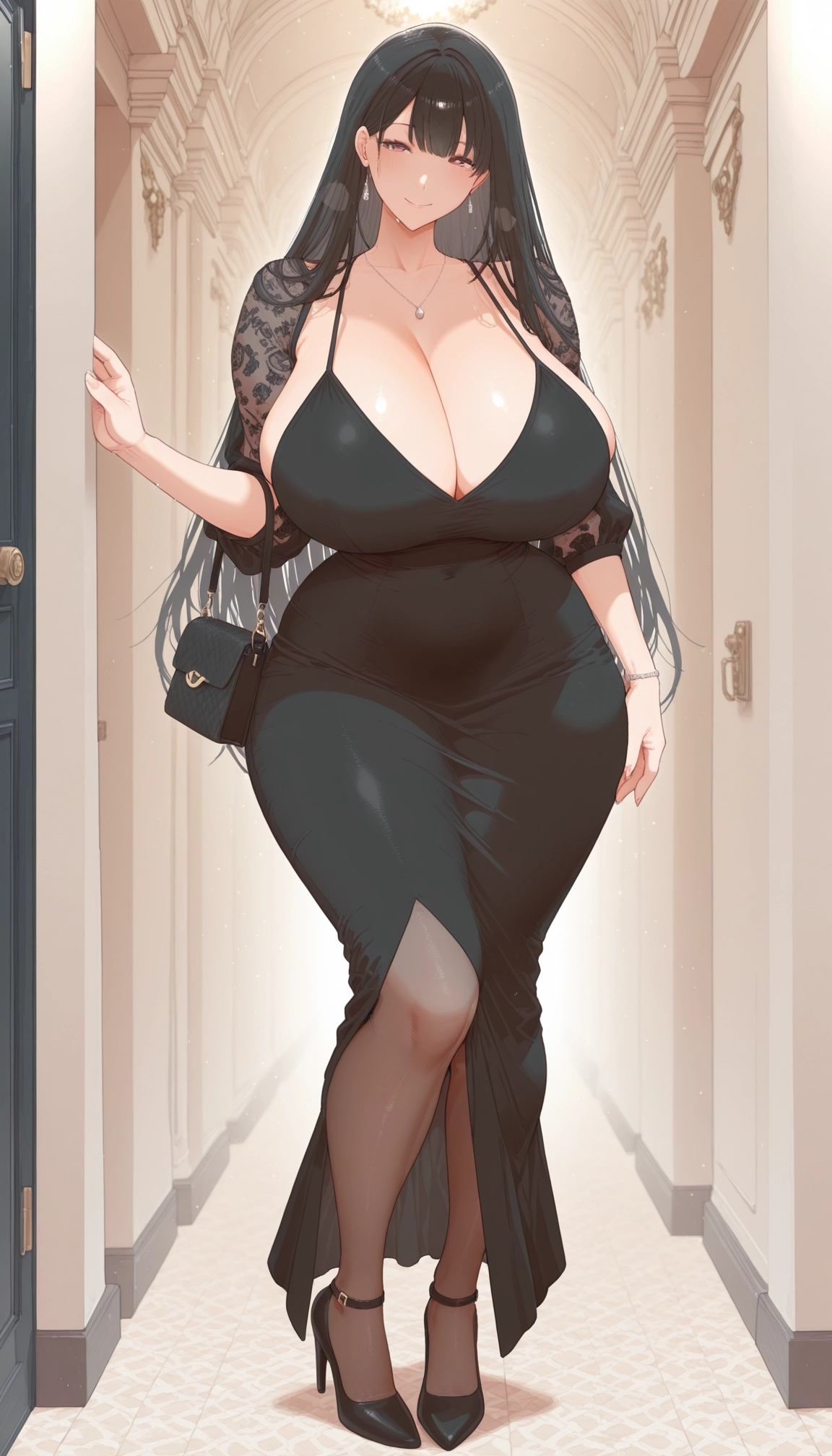 breasts, 1girl, dress, jewelry, high heels, long hair · Yamete.gg