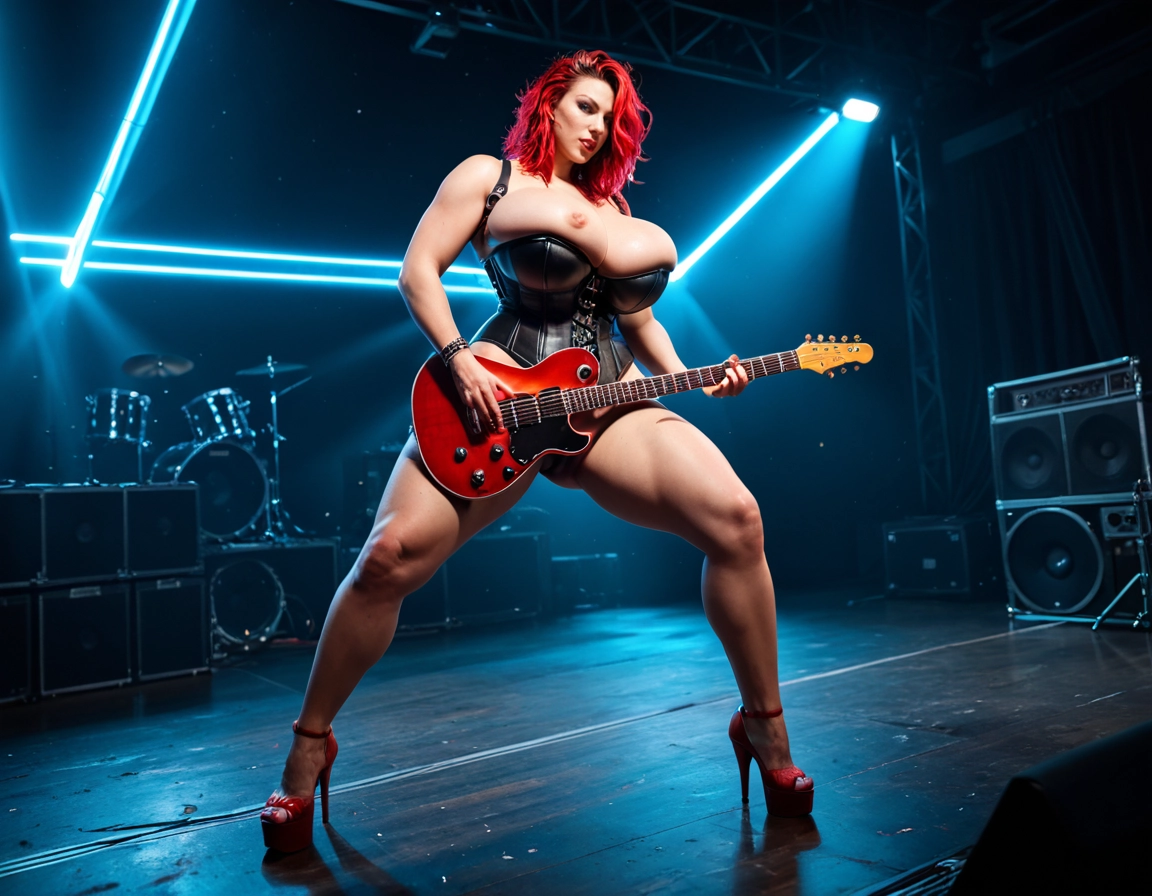 1girl, instrument, breasts, solo, huge breasts, guitar · Yamete.gg