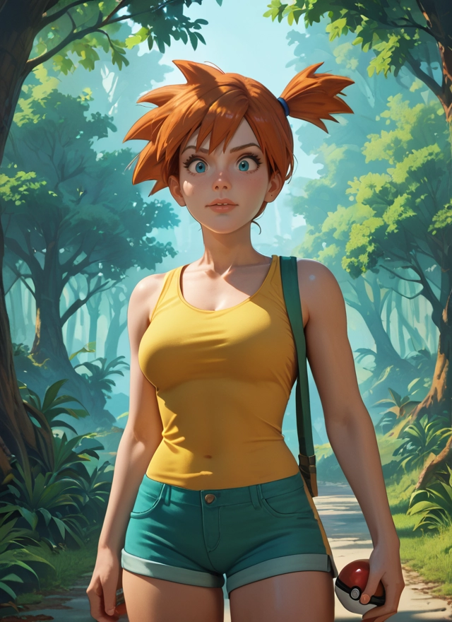1girl, shorts, solo, breasts, orange hair, holding · Yamete.gg