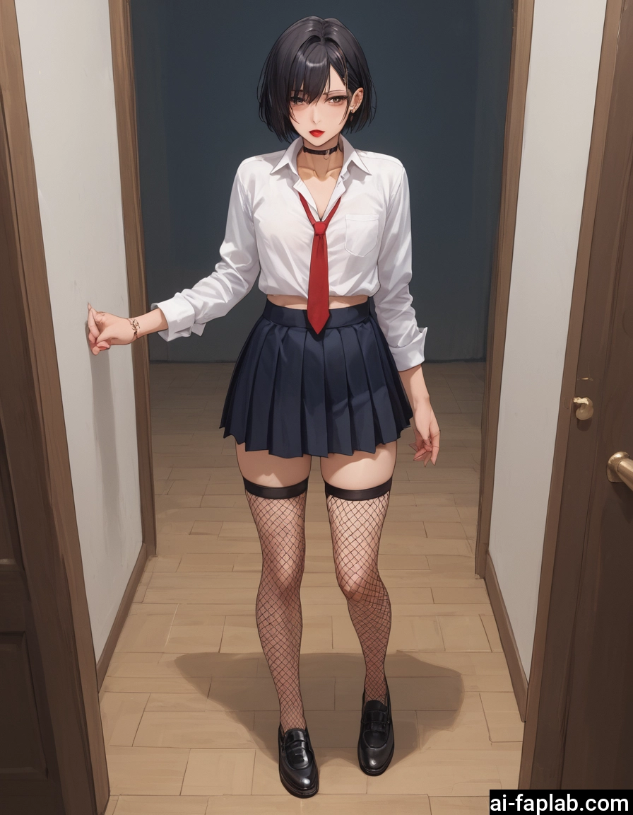 skirt, 1girl, fishnets, thighhighs, necktie, solo · Yamete.gg