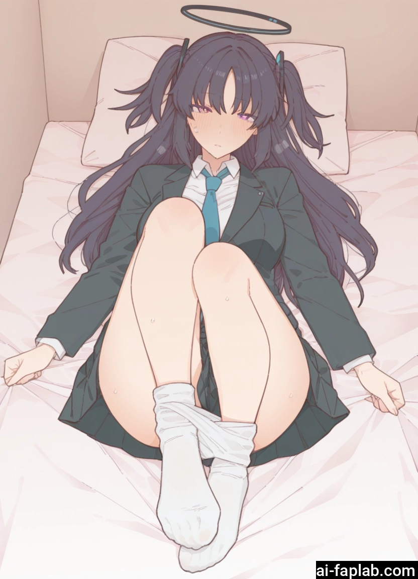 1girl, halo, necktie, skirt, solo, long hair
