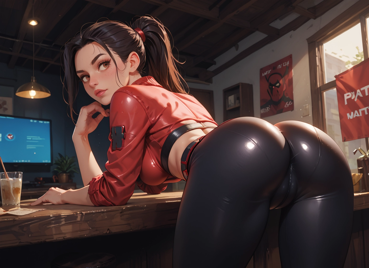 1girl, ass, solo, breasts, ponytail, brown eyes · Yamete.gg