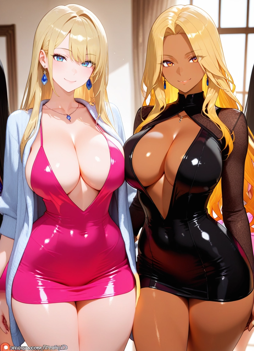 blonde hair, multiple girls, 2girls, jewelry, breasts, earrings · Yamete.gg