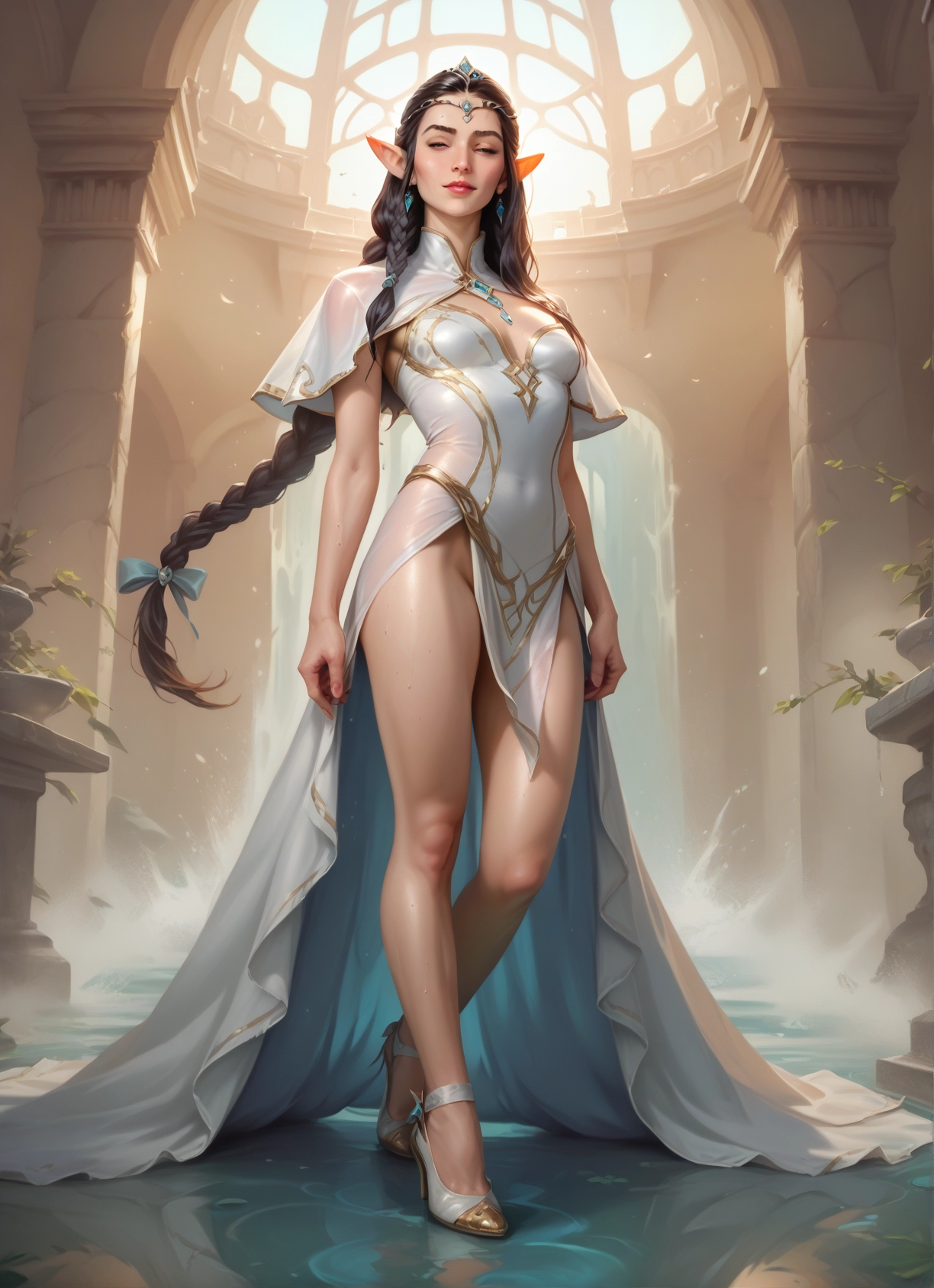 1girl, pointy ears, solo, long hair, breasts, braid · Yamete.gg