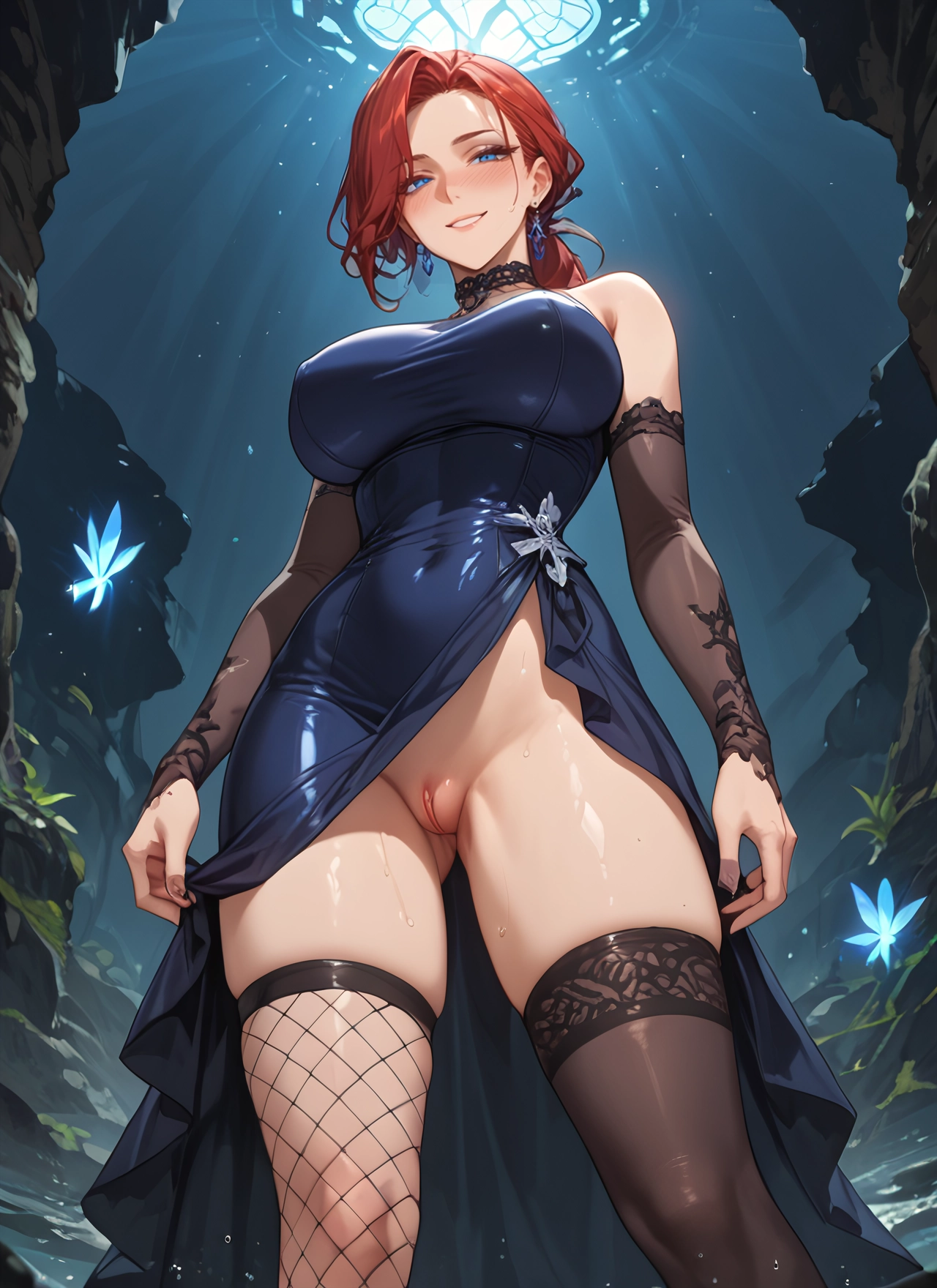 1girl, breasts, pussy, dress, thighhighs, jewelry · Yamete.gg