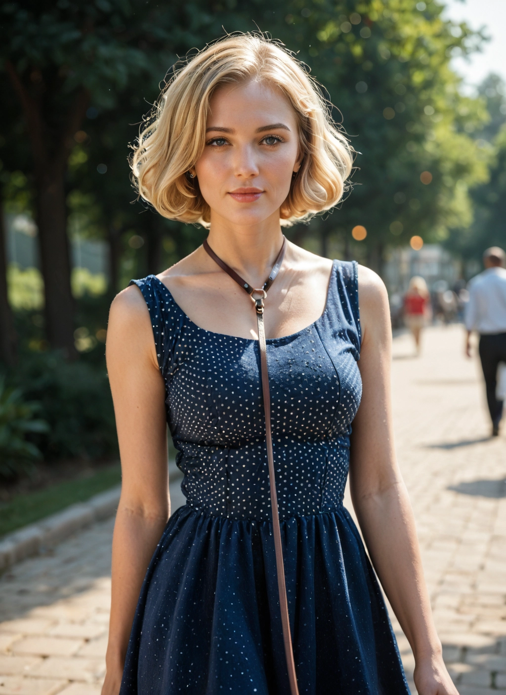 dress, 1girl, blonde hair, leash, looking at viewer, solo focus · Yamete.gg