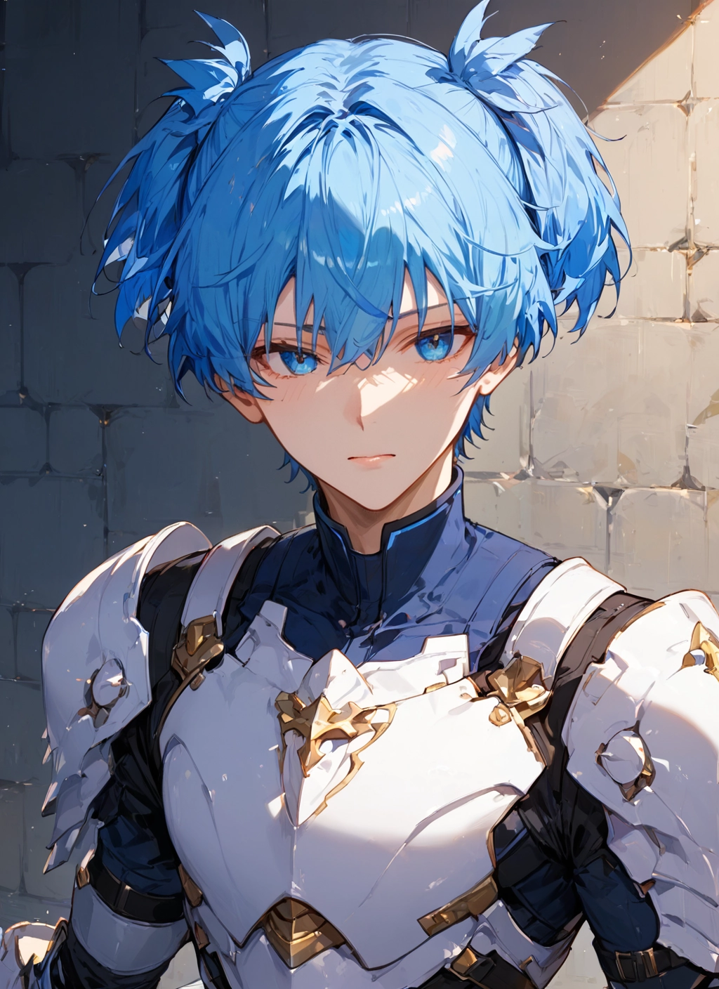 blue eyes, solo, armor, blue hair, twintails, looking at viewer · Yamete.gg