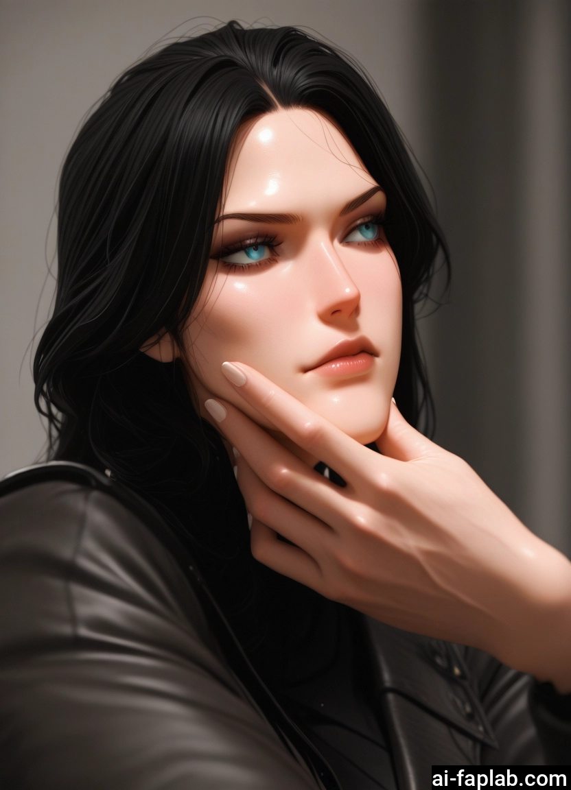 black hair, 1girl, solo, blue eyes, long hair, lips · Yamete.gg