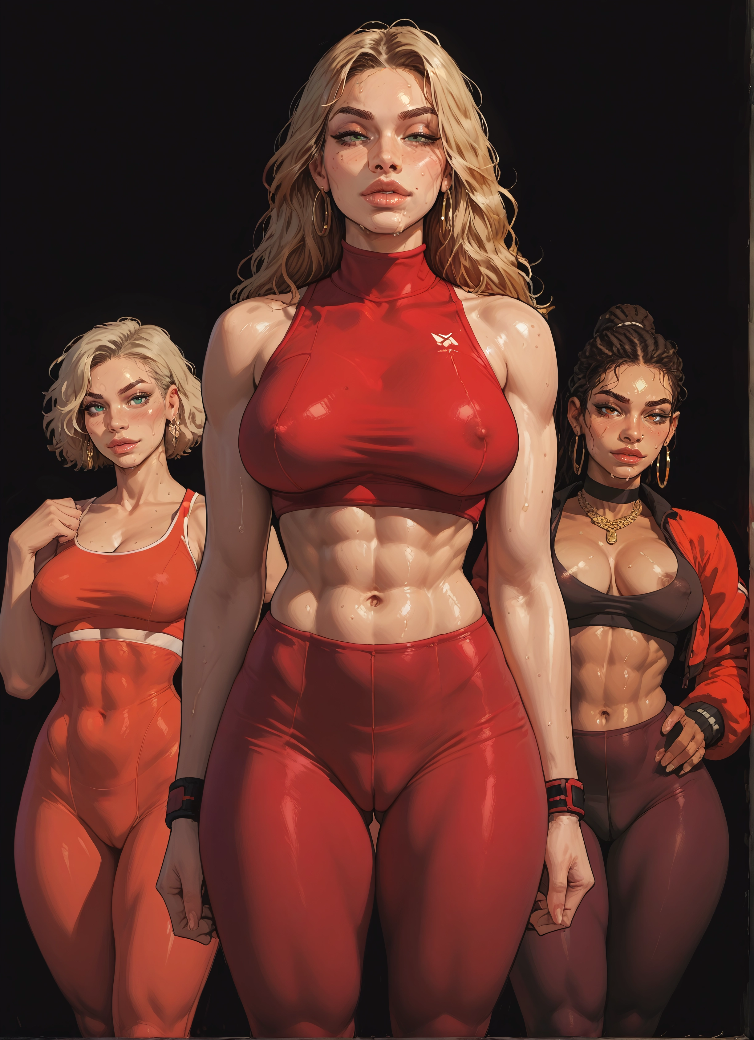 multiple girls, breasts, jewelry, earrings, 3girls, abs · Yamete.gg