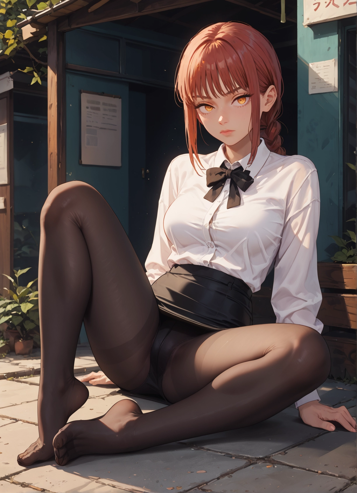 1girl, pantyhose, braid, shirt, underwear, panties · Yamete.gg