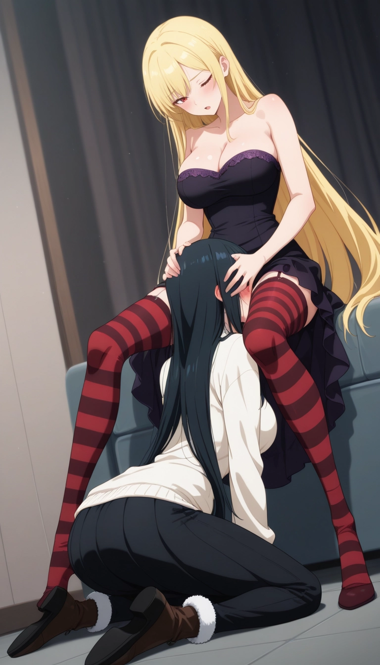 thighhighs, 2girls, multiple girls, blonde hair, breasts, long hair