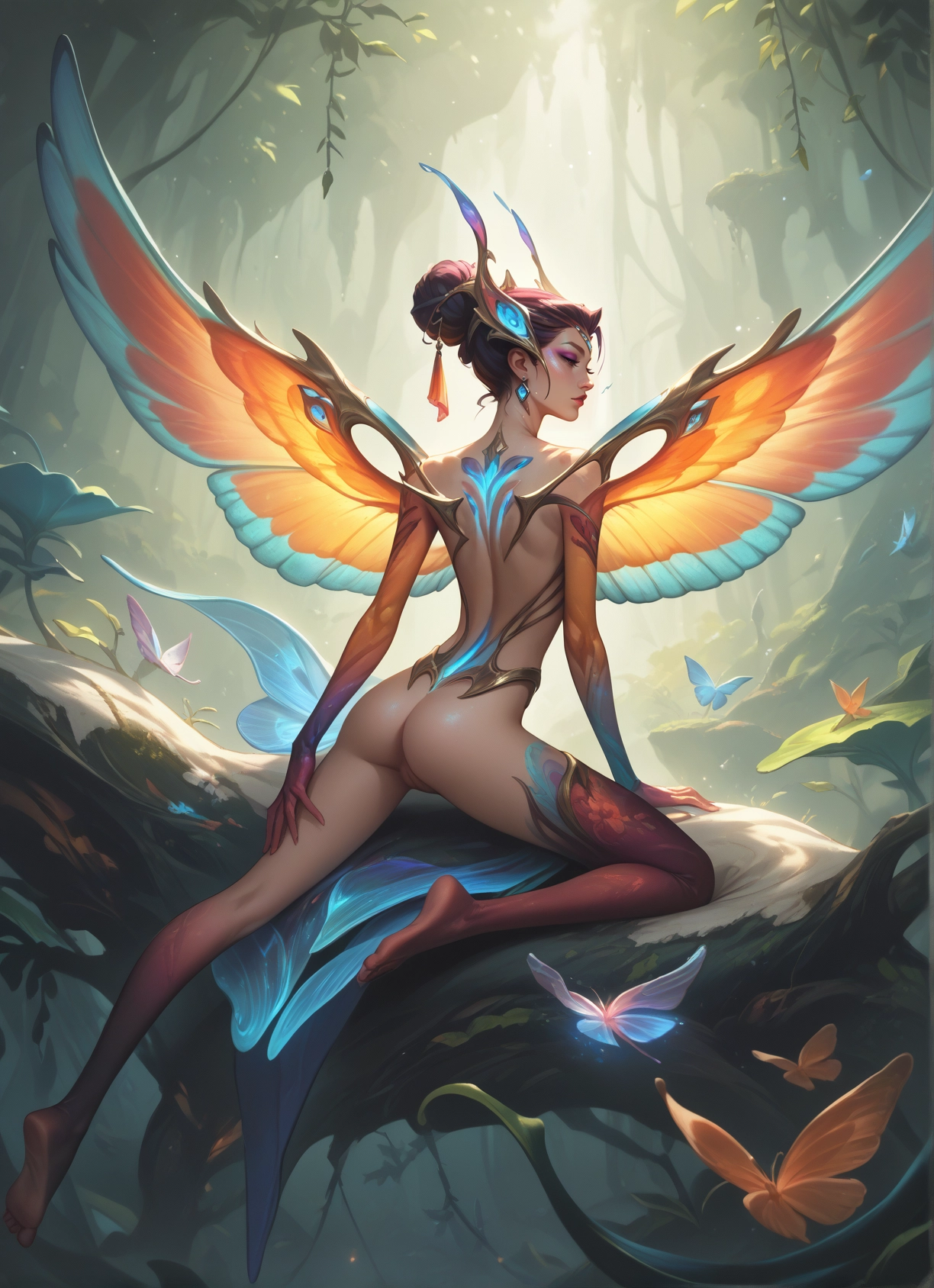 1girl, ass, wings, bug, butterfly, solo · Yamete.gg