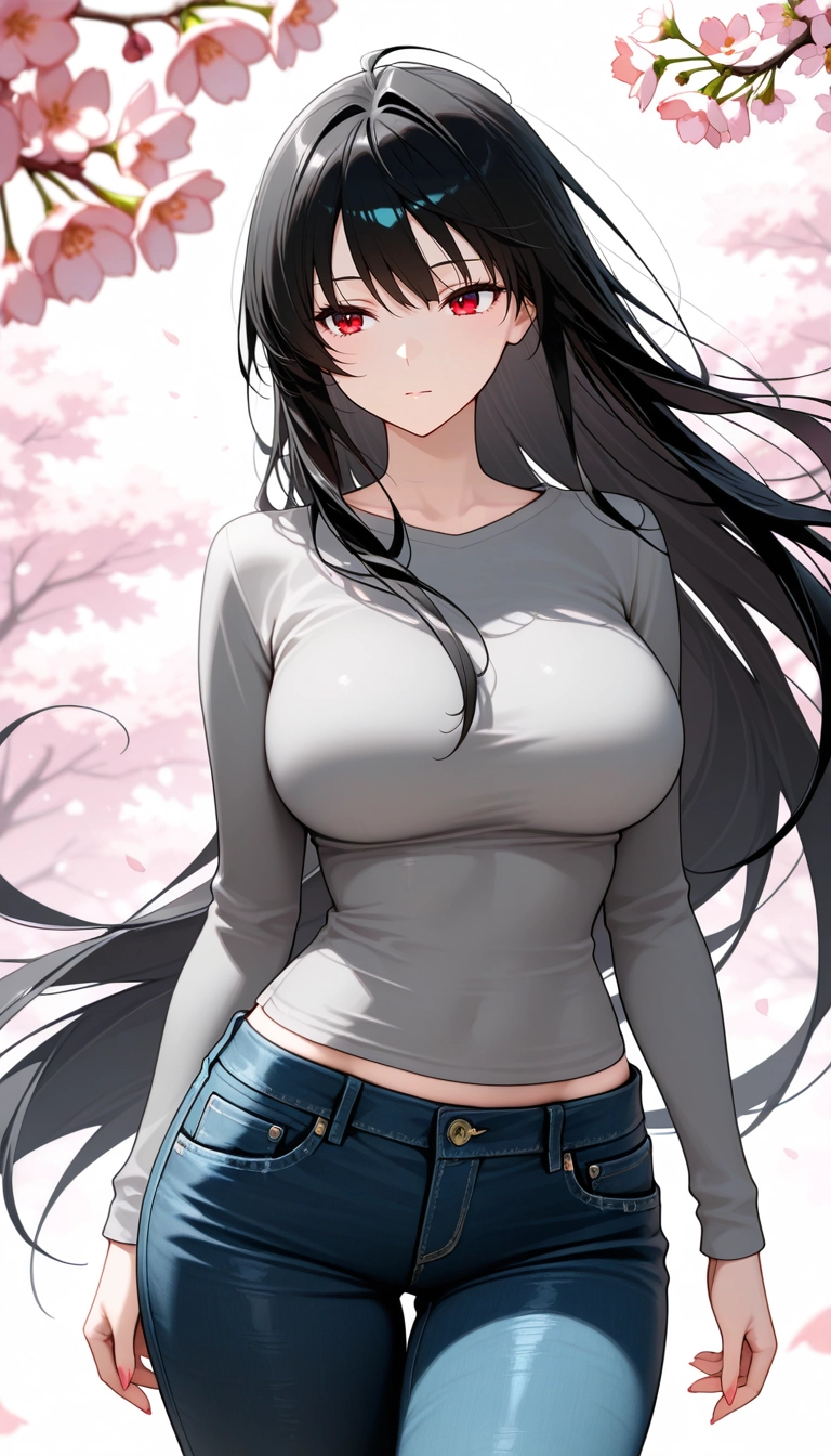 1girl, solo, breasts, pants, long hair, denim · Yamete.gg