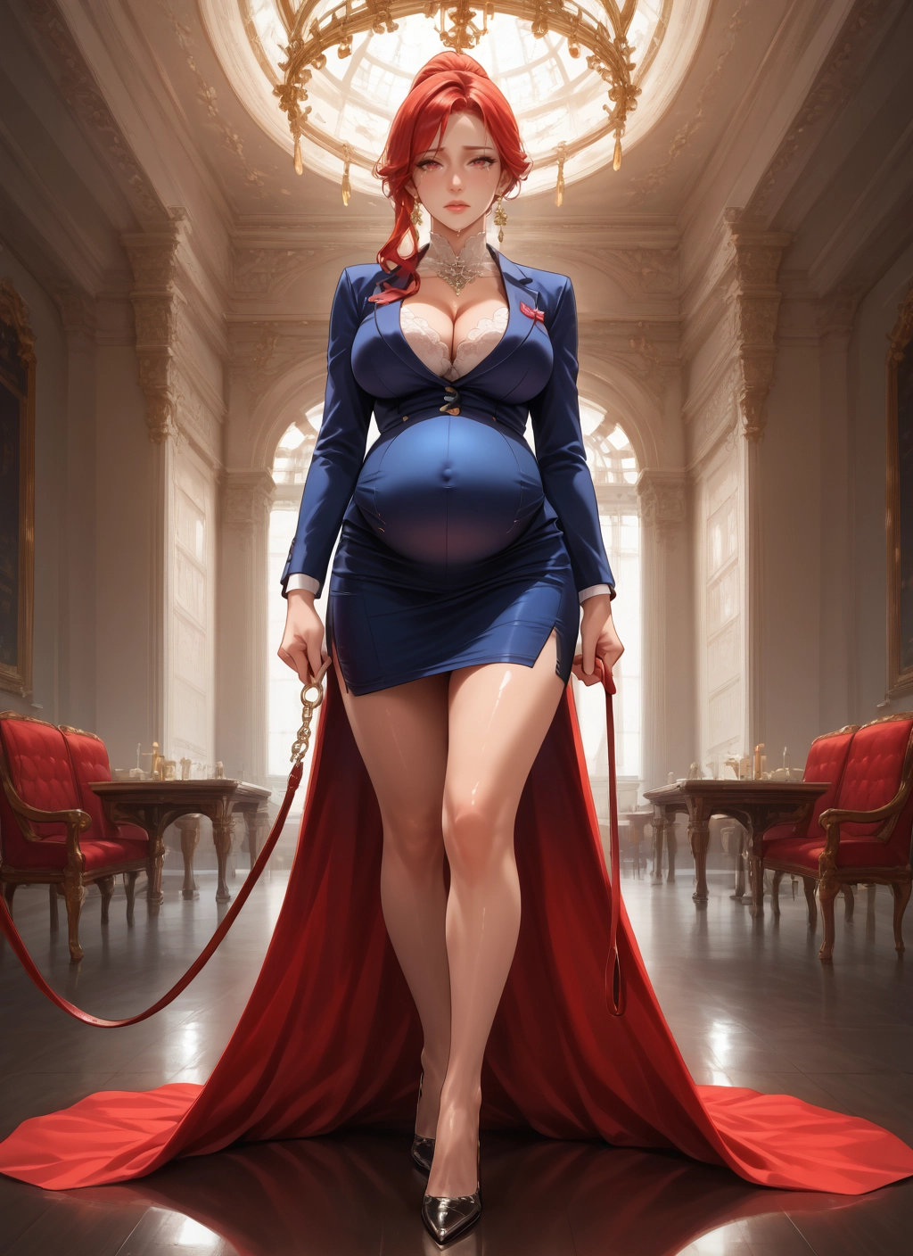 1girl, breasts, pregnant, jewelry, cleavage, earrings · Yamete.gg