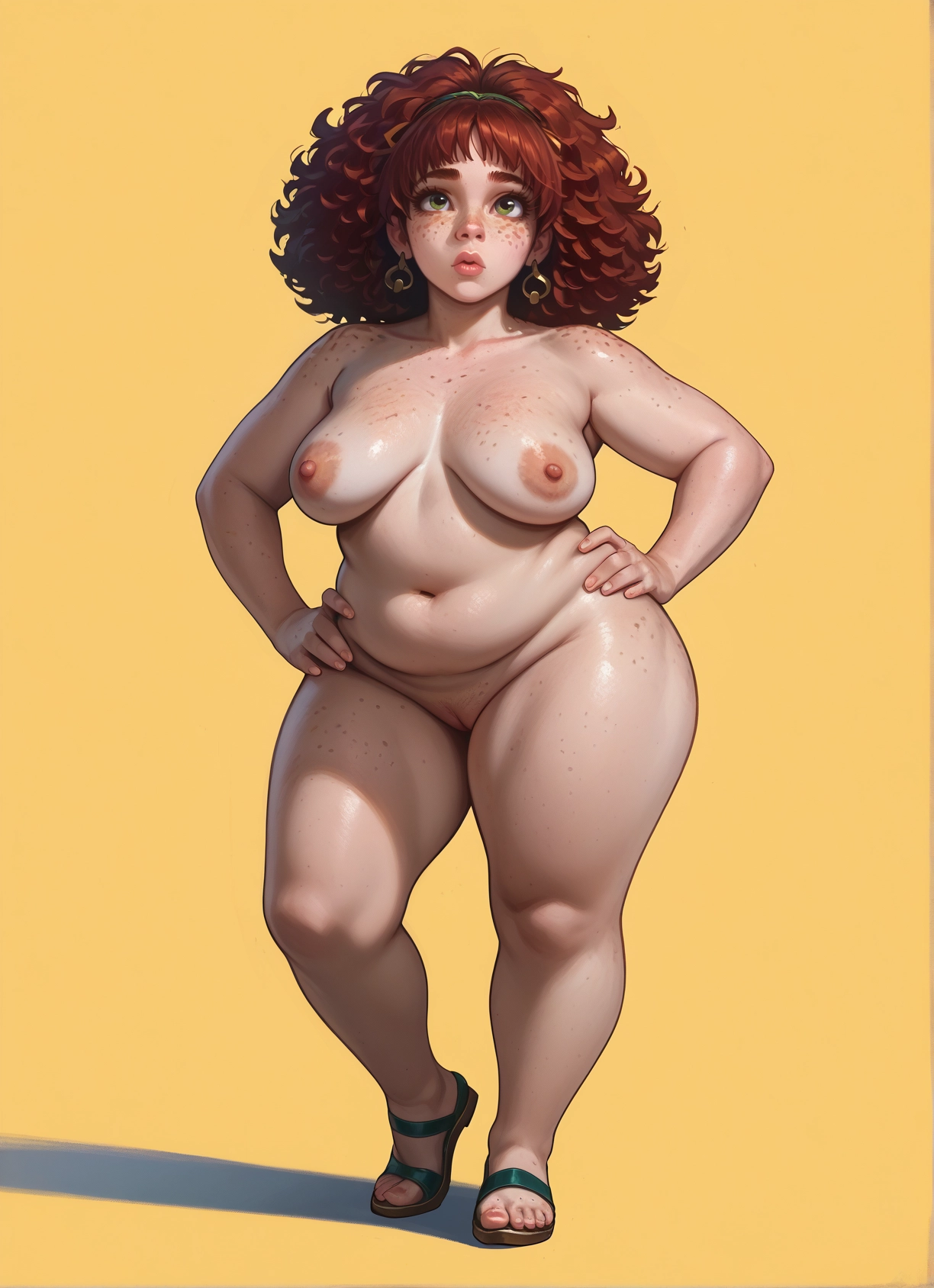 1girl, breasts, nipples, solo, freckles, green eyes · Yamete.gg