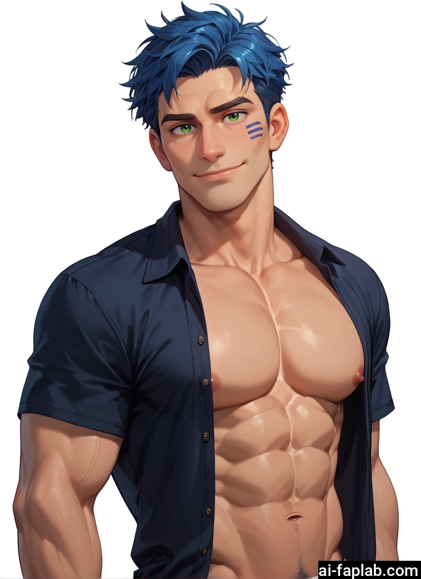 male focus, 1boy, solo, pectorals, muscular, green eyes