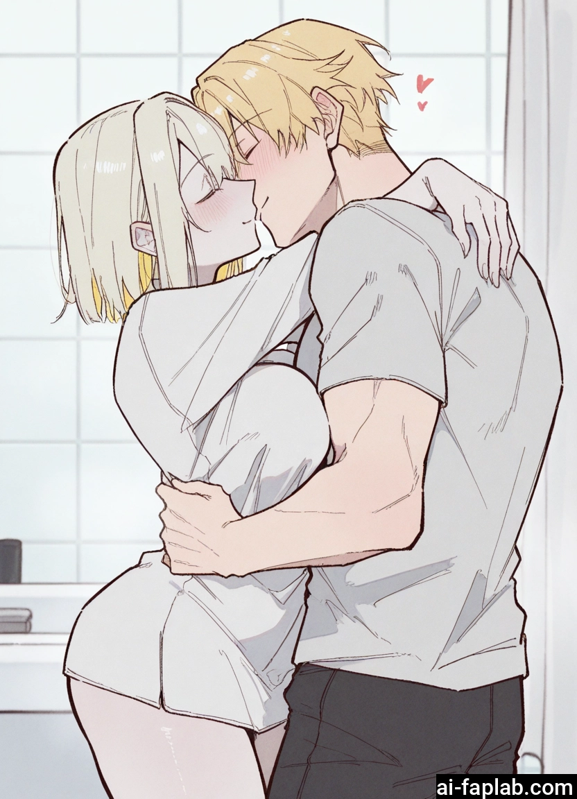 1girl, 1boy, blonde hair, hetero, closed eyes, shirt