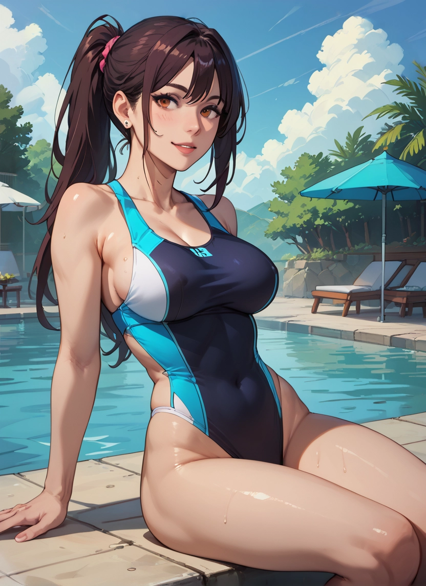 1girl, swimsuit, breasts, one-piece swimsuit, solo, competition swimsuit · Yamete.gg