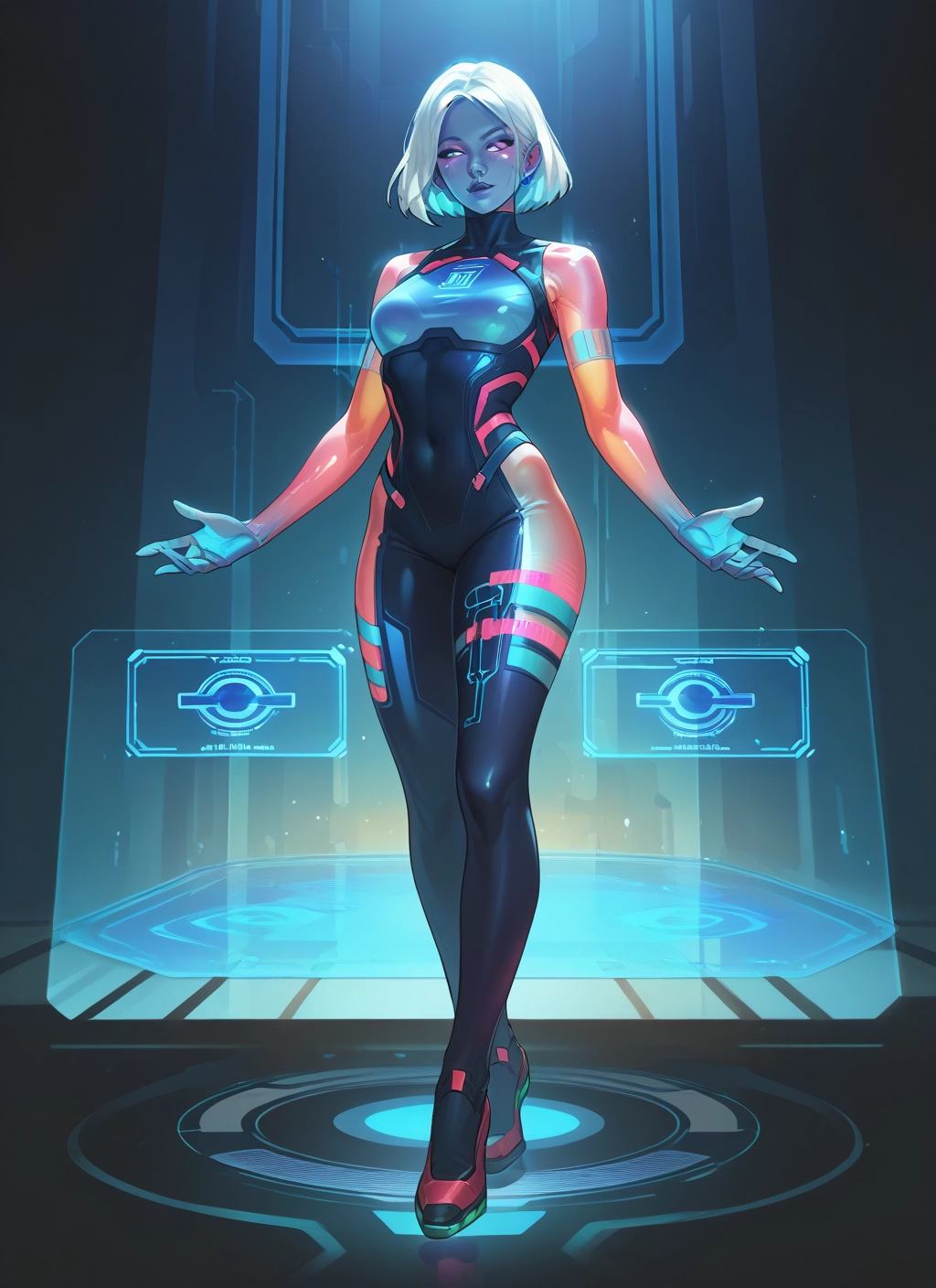 1girl, solo, bodysuit, short hair, breasts, full body · Yamete.gg