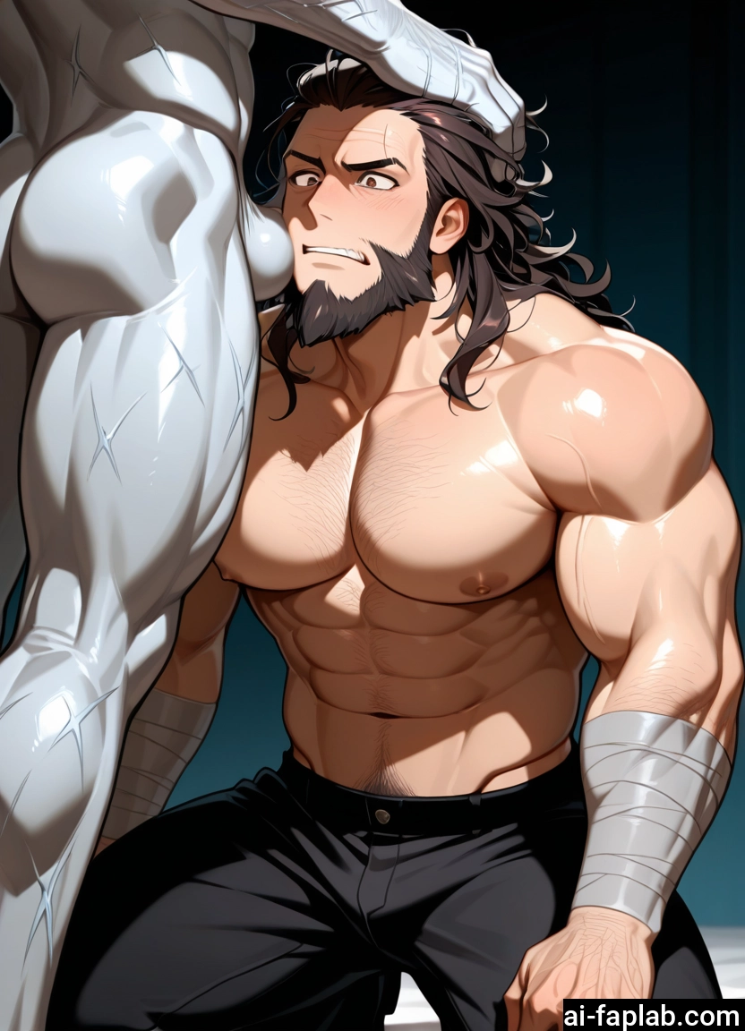 yaoi, bara, muscular male, muscular, pectorals, facial hair