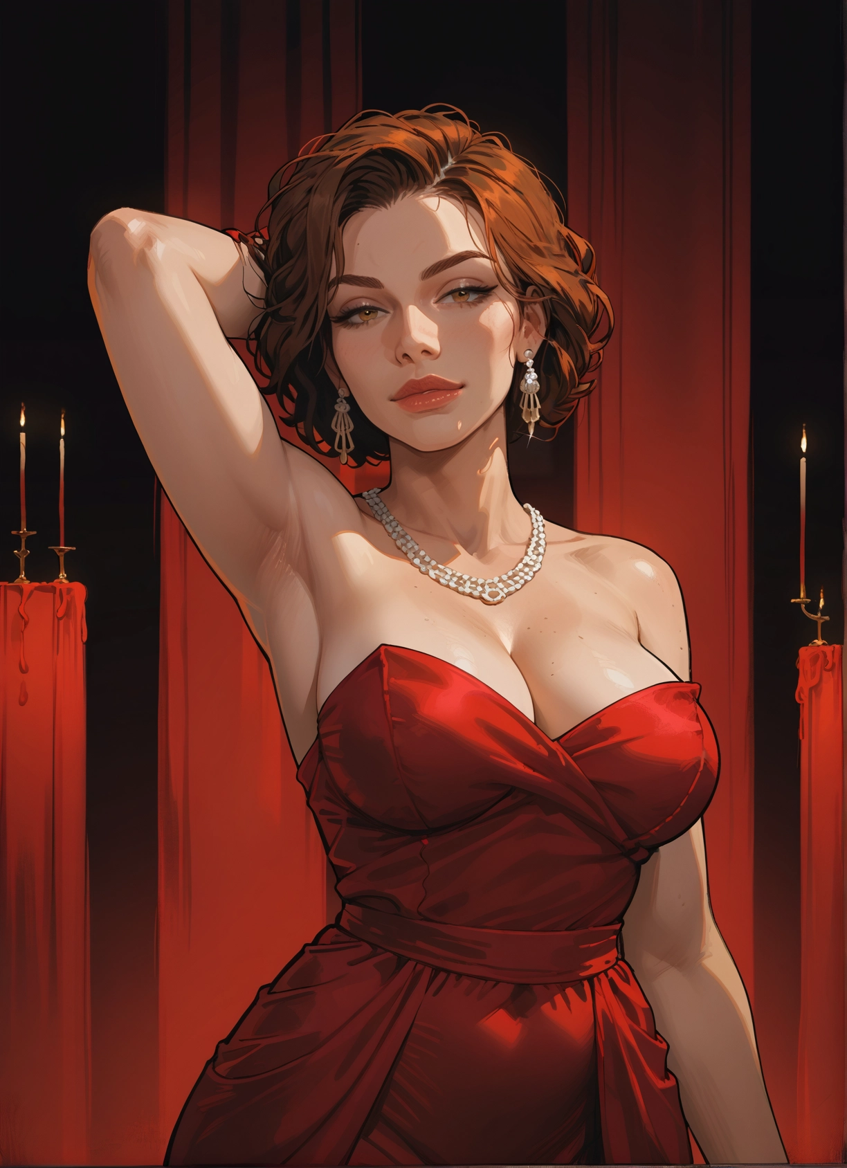 1girl, breasts, dress, jewelry, earrings, cleavage · Yamete.gg