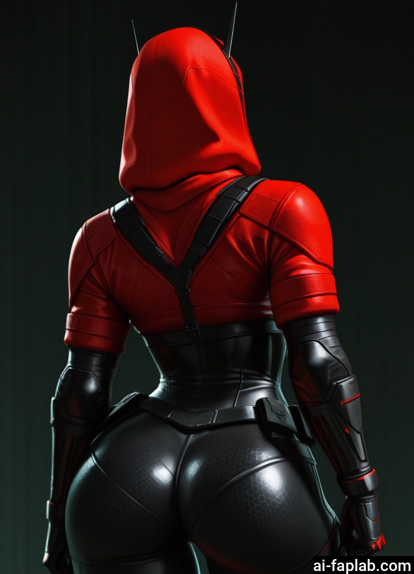 ass, 1girl, solo, hood, bodysuit, from behind