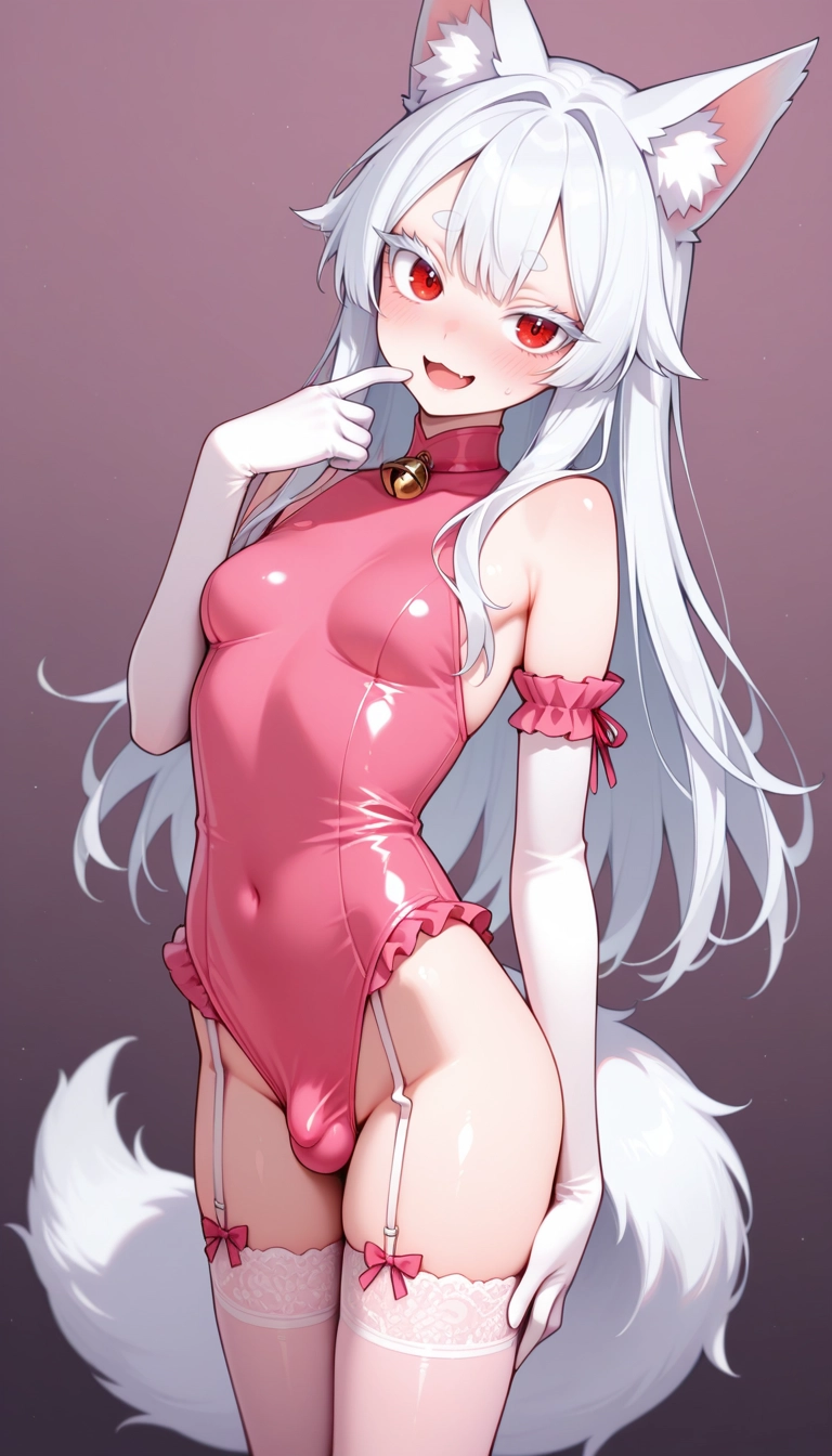 gloves, solo, thighhighs, leotard, elbow gloves, red eyes